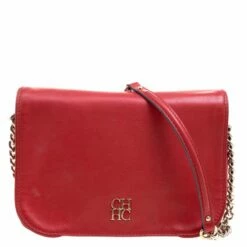 Carolina Herrera Red Leather New Baltazar Flap Bag Women