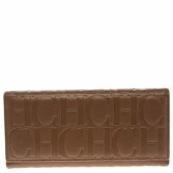 Carolina Herrera Brown Monogram Leather Continental Wallet Women