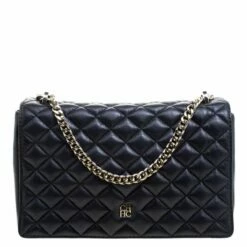 Carolina Herrera Black Quilted Leather Flap Bag Women