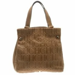 Carolina Herrera Brown Monogram Leather Tote Women