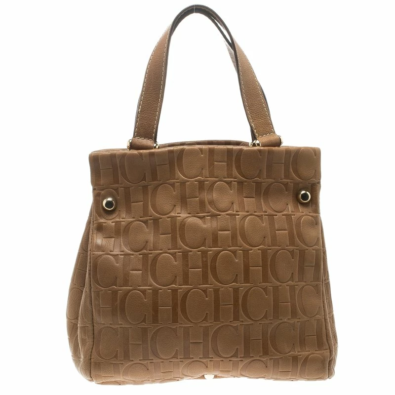 Carolina Herrera Brown Monogram Leather Tote Women