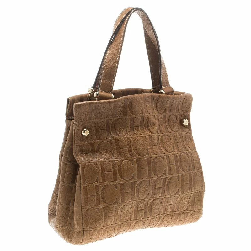 Carolina Herrera Brown Monogram Leather Tote Women