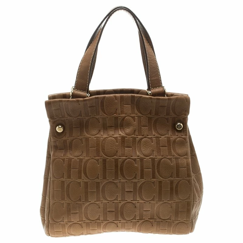 Carolina Herrera Brown Monogram Leather Tote Women