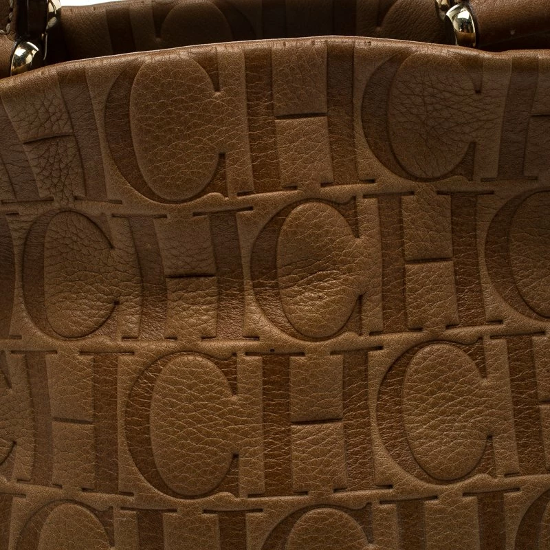 Carolina Herrera Brown Monogram Leather Tote Women