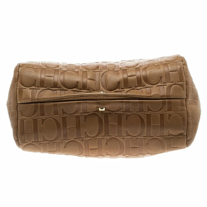 Carolina Herrera Brown Monogram Leather Tote Women