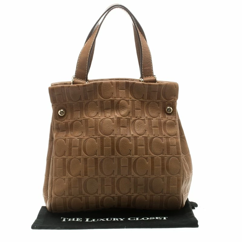Carolina Herrera Brown Monogram Leather Tote Women