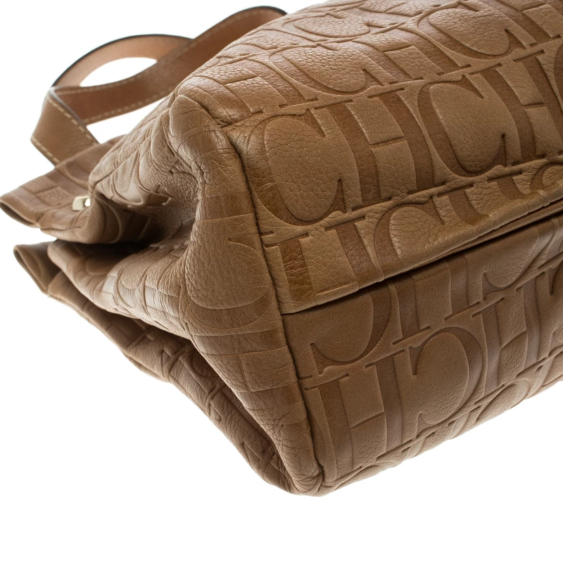 Carolina Herrera Brown Monogram Leather Tote Women