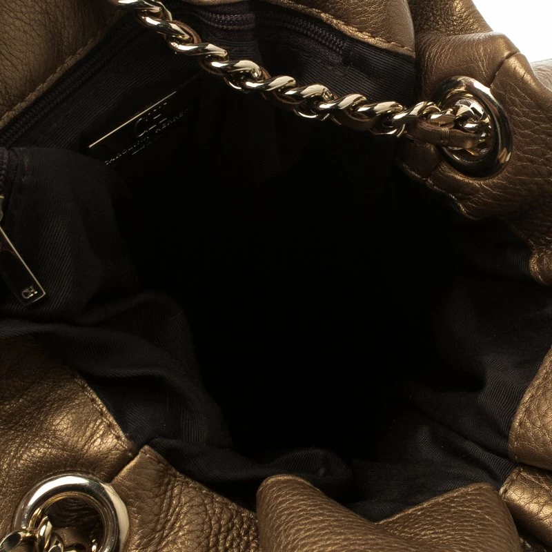 Carolina Herrera Gold Embossed Leather Bow Bucket Shoulder Bag Women