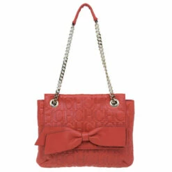 Carolina Herrera Orange Monogram Leather Audrey Shoulder Bag Women