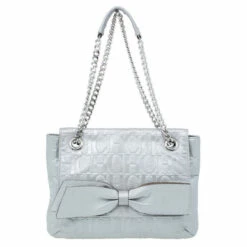 Carolina Herrera Silver Metallic Leather Audrey Bag Women