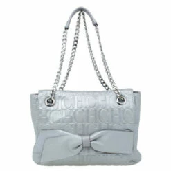 Carolina Herrera Silver Metallic Leather Audrey Bag Women