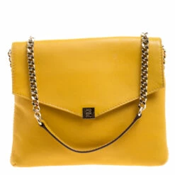 Carolina Herrera Yellow Leather Envelope Shoulder Bag Women