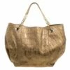 Carolina Herrera Bronze Monogram Embossed Leather Dahlia Hobo Women - Metallic