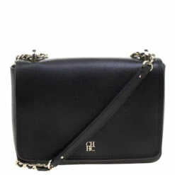Carolina Herrera Black Leather Flap Shoulder Bag Women