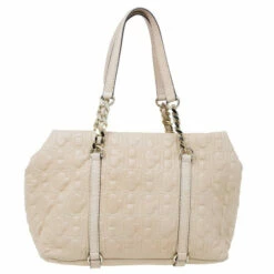 Carolina Herrera Beige Monogram Embossed Tote Women