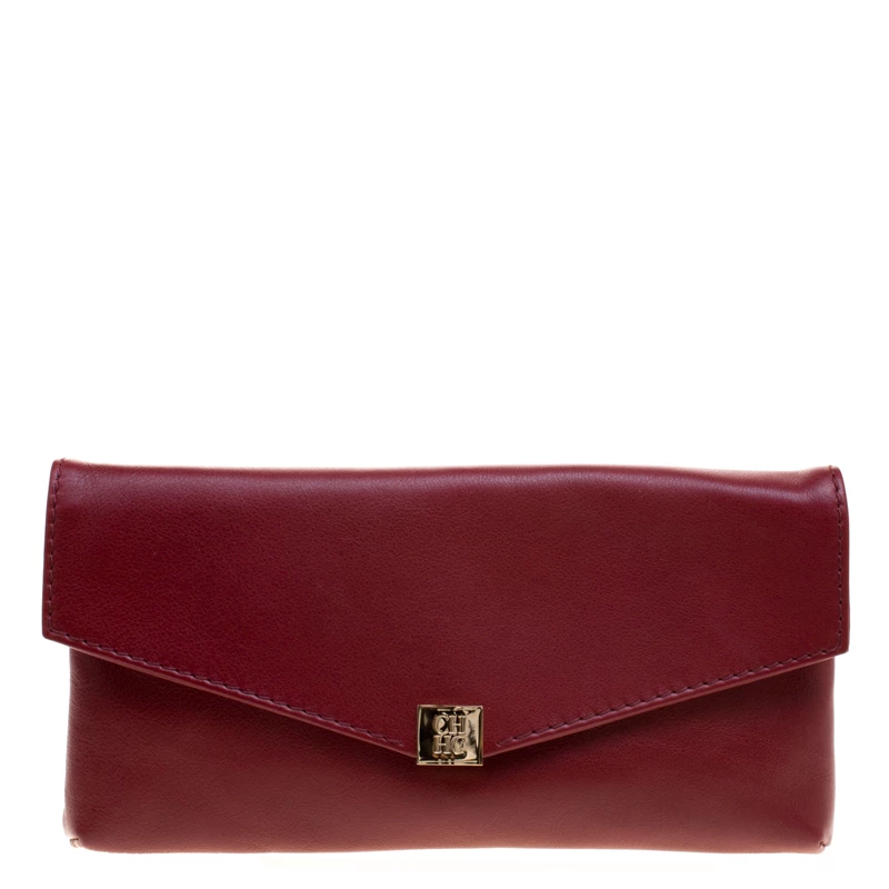 Carolina Herrera Burgundy Leather Clutch Women