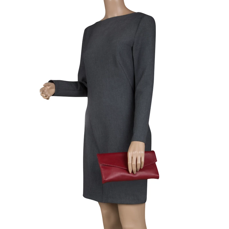 Carolina Herrera Burgundy Leather Clutch Women