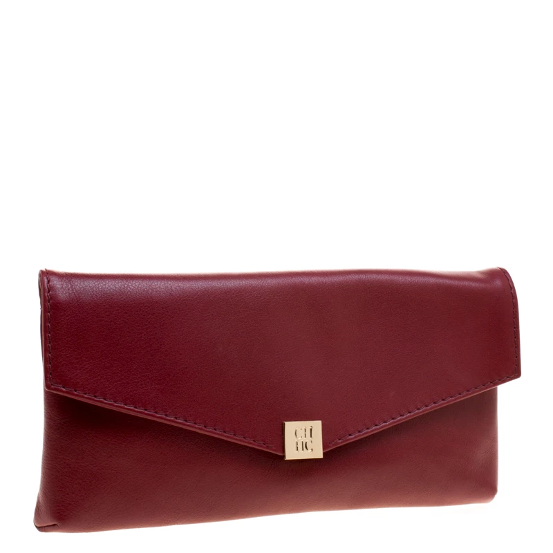 Carolina Herrera Burgundy Leather Clutch Women
