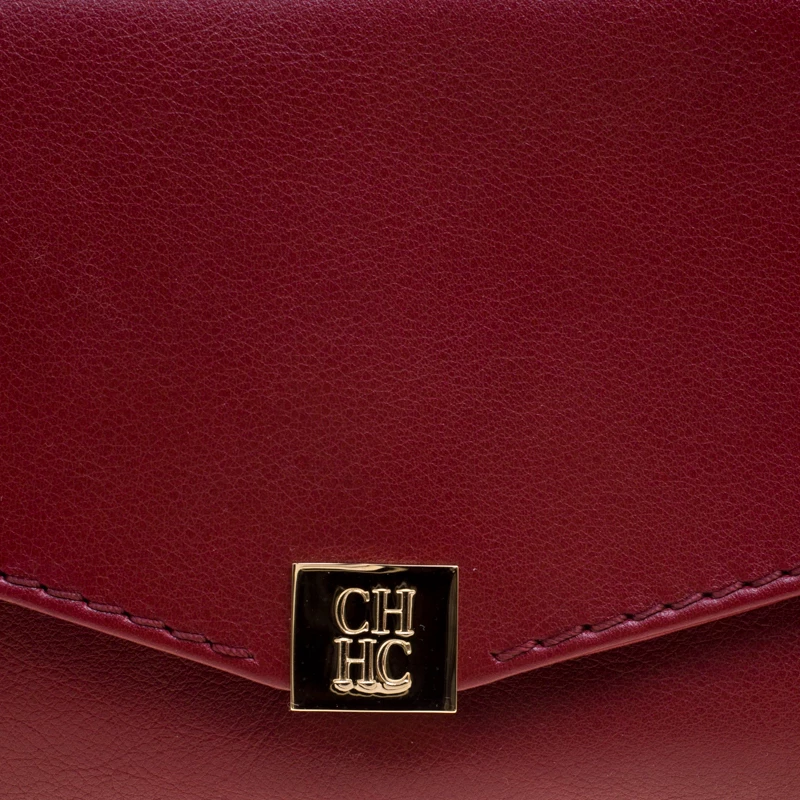 Carolina Herrera Burgundy Leather Clutch Women