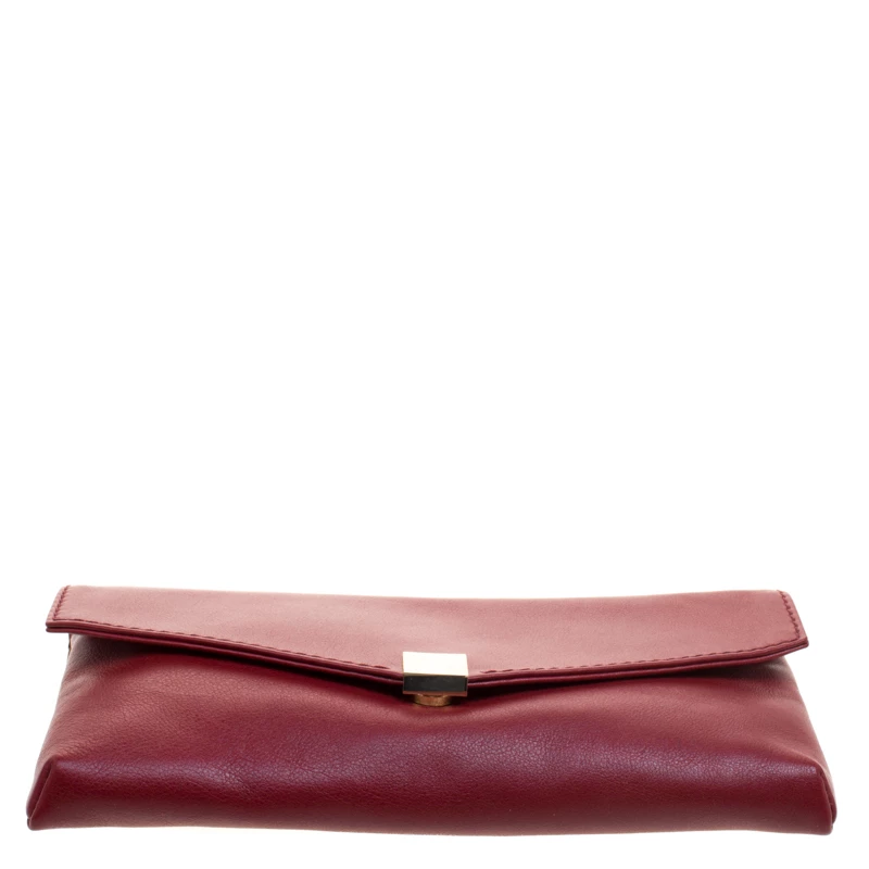 Carolina Herrera Burgundy Leather Clutch Women