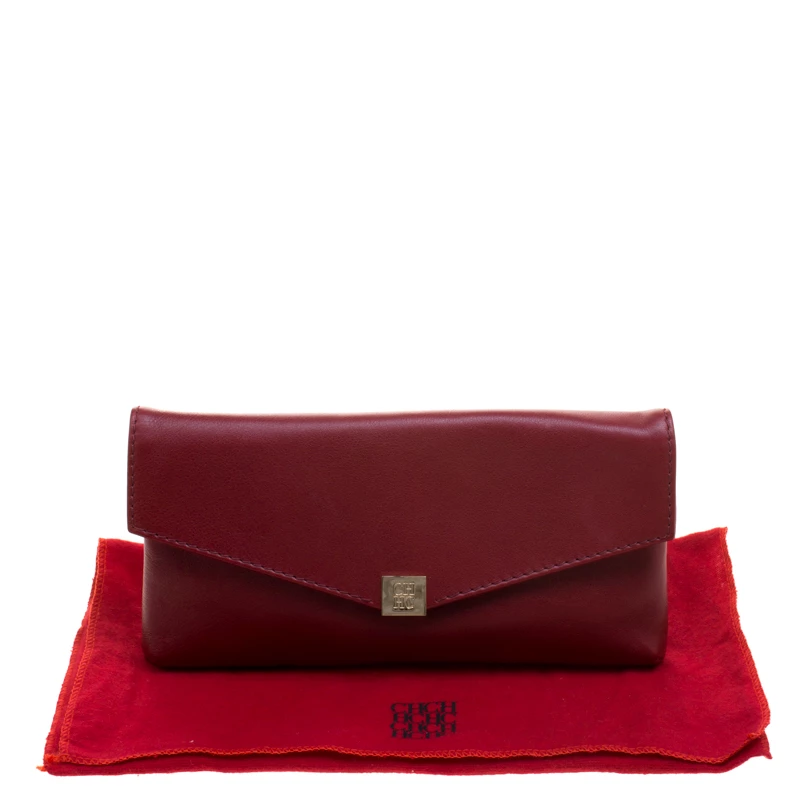 Carolina Herrera Burgundy Leather Clutch Women