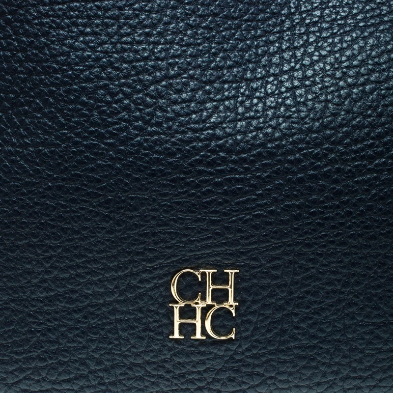 Carolina Herrera Navy Blue Grain Leather Maria Shoulder Bag Women