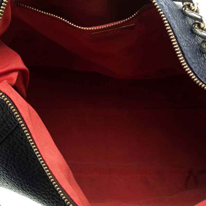 Carolina Herrera Navy Blue Grain Leather Maria Shoulder Bag Women