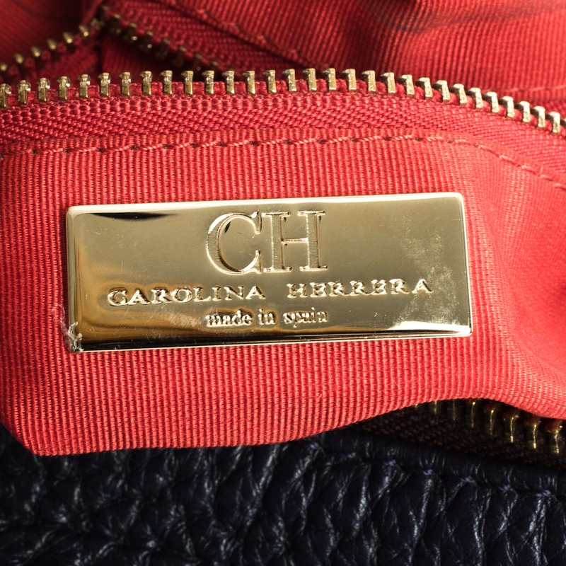 Carolina Herrera Navy Blue Grain Leather Maria Shoulder Bag Women