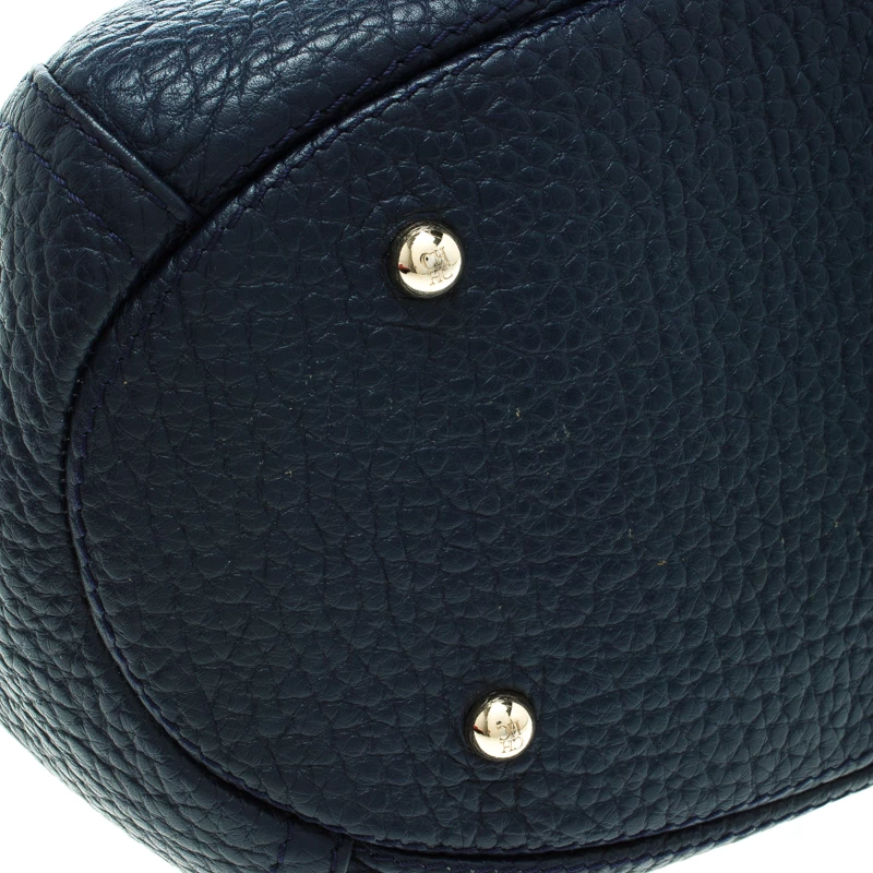 Carolina Herrera Navy Blue Grain Leather Maria Shoulder Bag Women