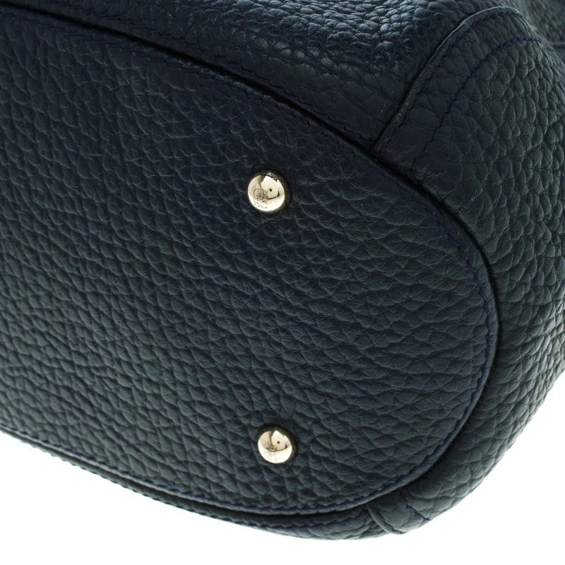 Carolina Herrera Navy Blue Grain Leather Maria Shoulder Bag Women