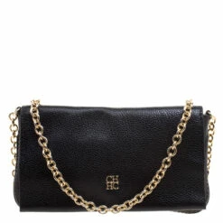 Carolina Herrera Black Leather Chain Flap Shoulder Bag Women