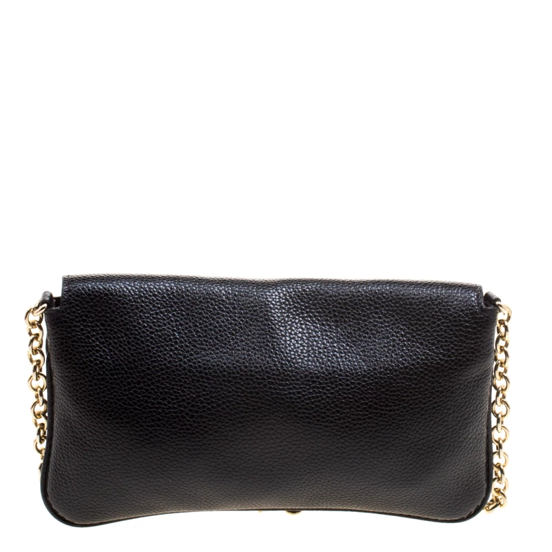 Carolina Herrera Black Leather Chain Flap Shoulder Bag Women