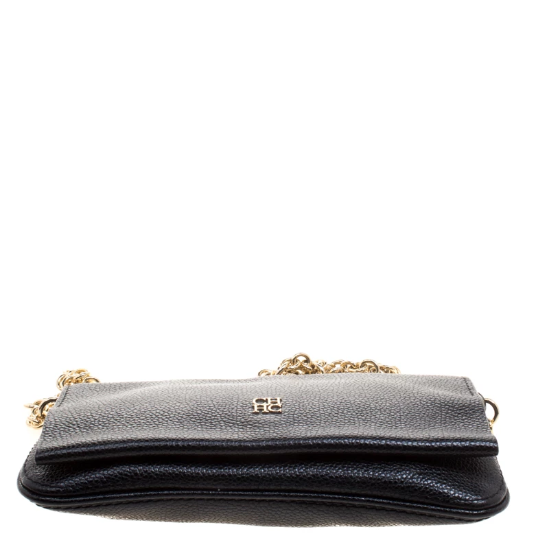 Carolina Herrera Black Leather Chain Flap Shoulder Bag Women