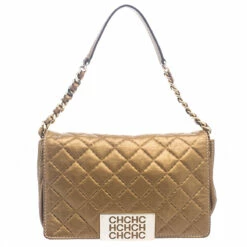 Carolina Herrera Gold Quilted Leather Shoulder Bag Women