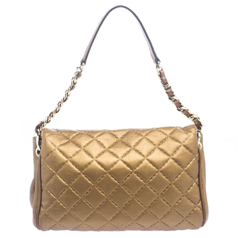 Carolina Herrera Gold Quilted Leather Shoulder Bag Women
