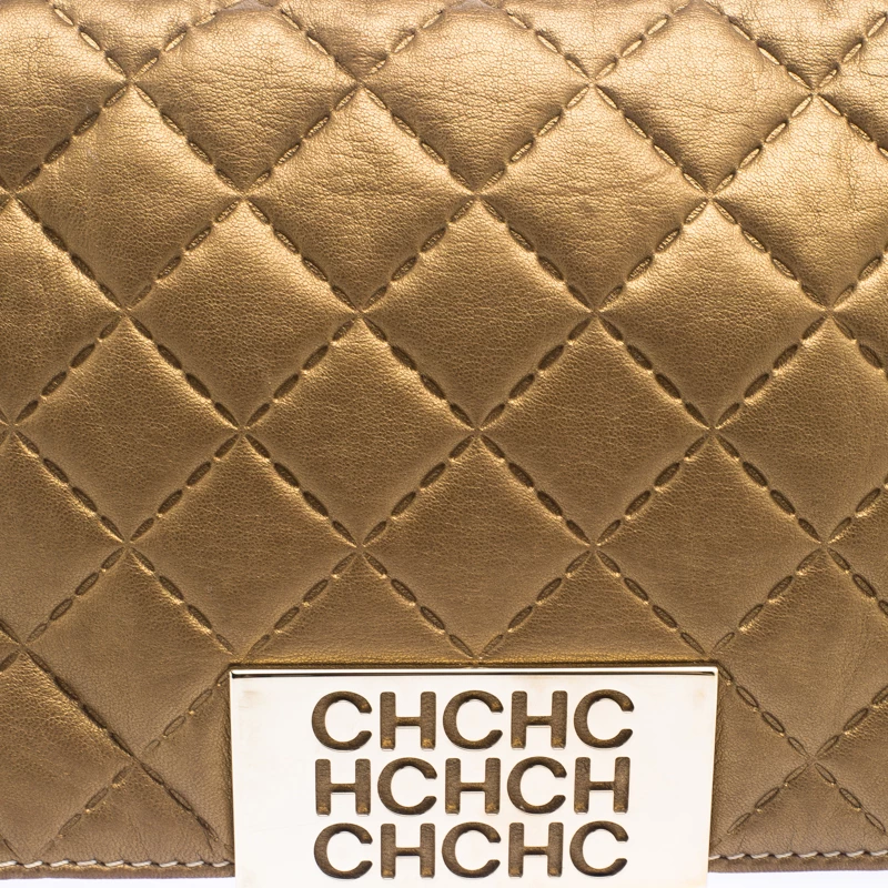 Carolina Herrera Gold Quilted Leather Shoulder Bag Women