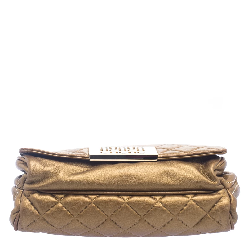 Carolina Herrera Gold Quilted Leather Shoulder Bag Women