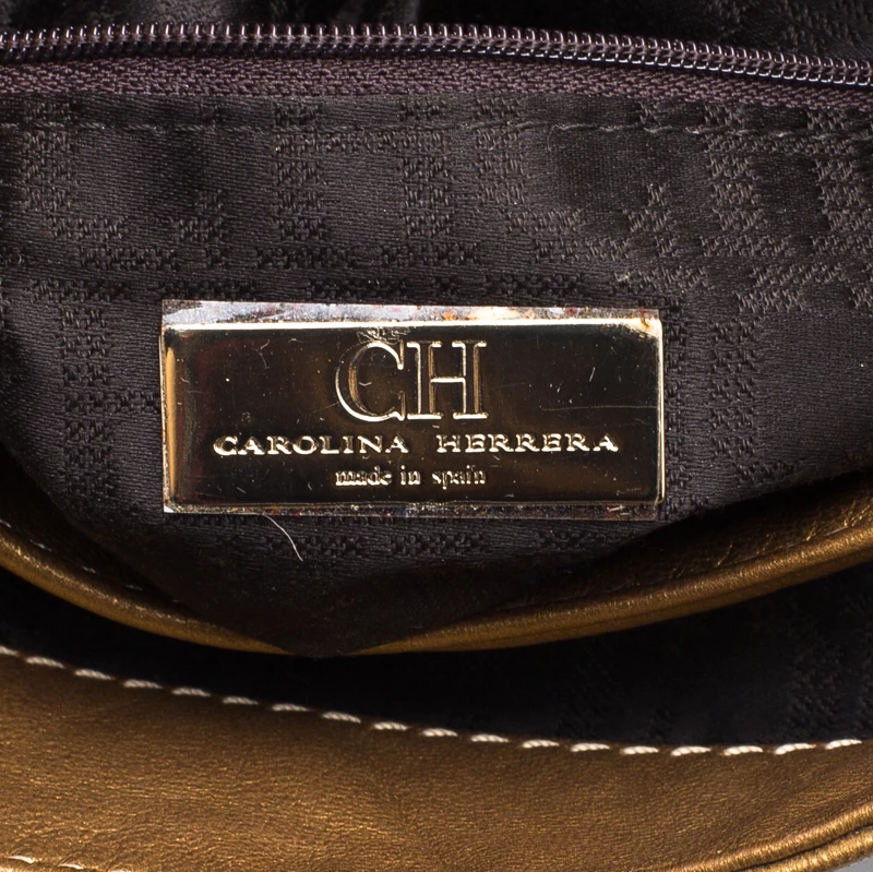 Carolina Herrera Gold Quilted Leather Shoulder Bag Women