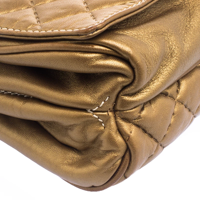Carolina Herrera Gold Quilted Leather Shoulder Bag Women