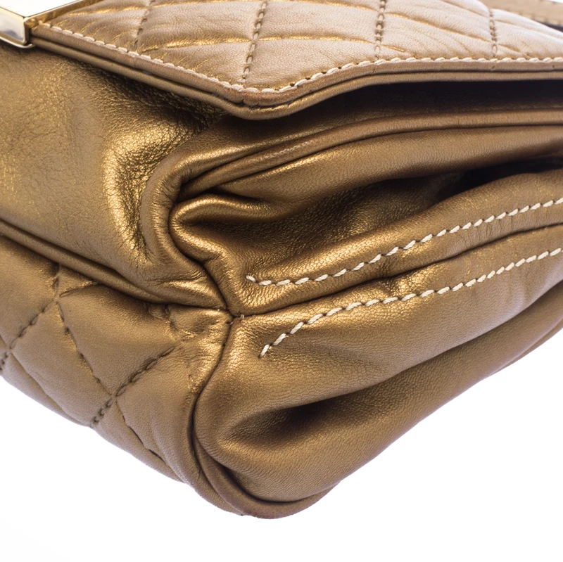 Carolina Herrera Gold Quilted Leather Shoulder Bag Women