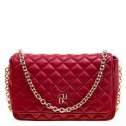 Carolina Herrera Red Quilted Leather Shoulder Bag Women