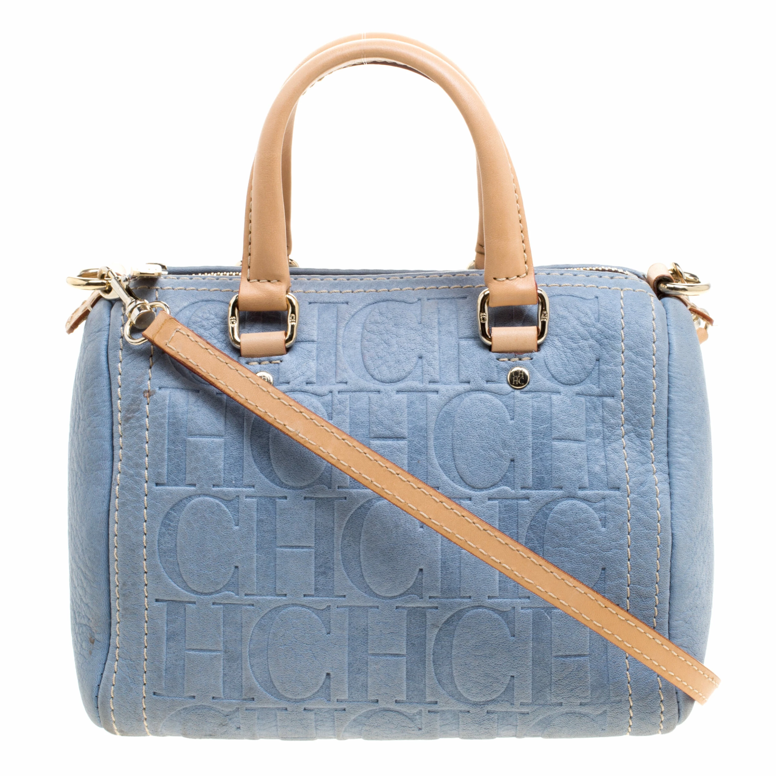Carolina Herrera Powdered Blue Leather Mini Andy Boston Bag Women