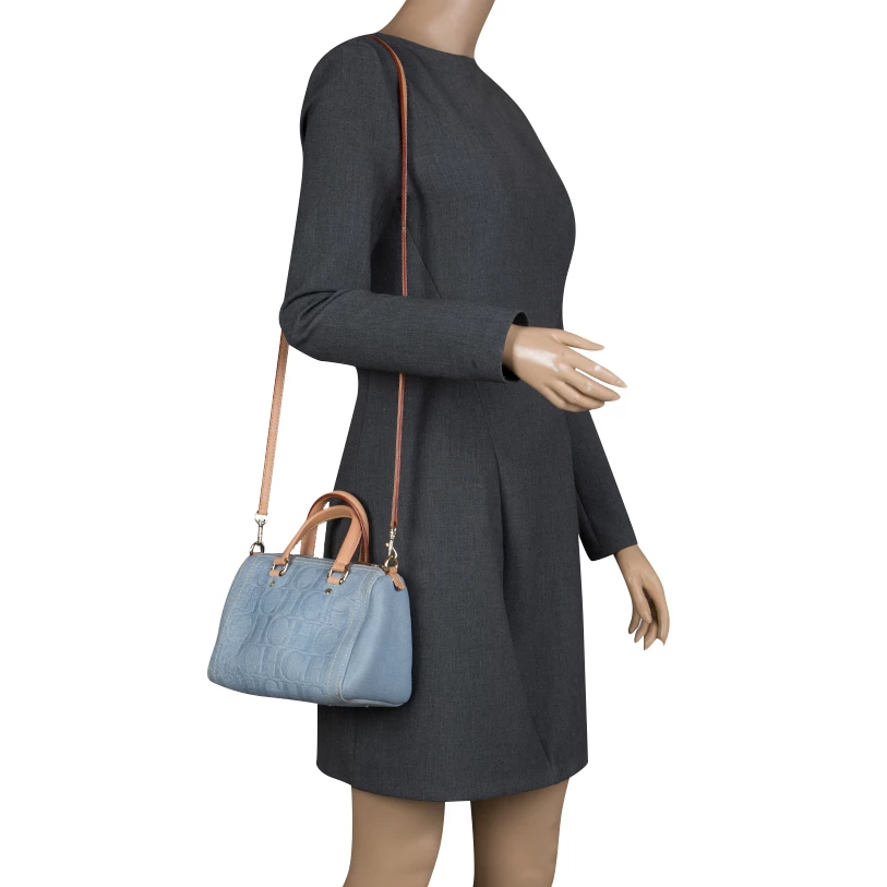 Carolina Herrera Powdered Blue Leather Mini Andy Boston Bag Women