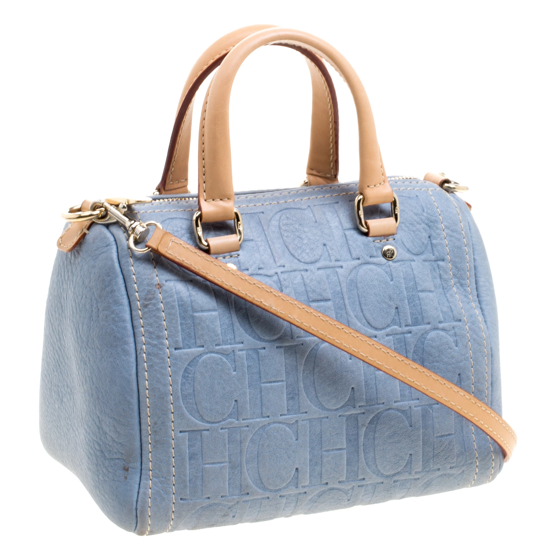 Carolina Herrera Powdered Blue Leather Mini Andy Boston Bag Women