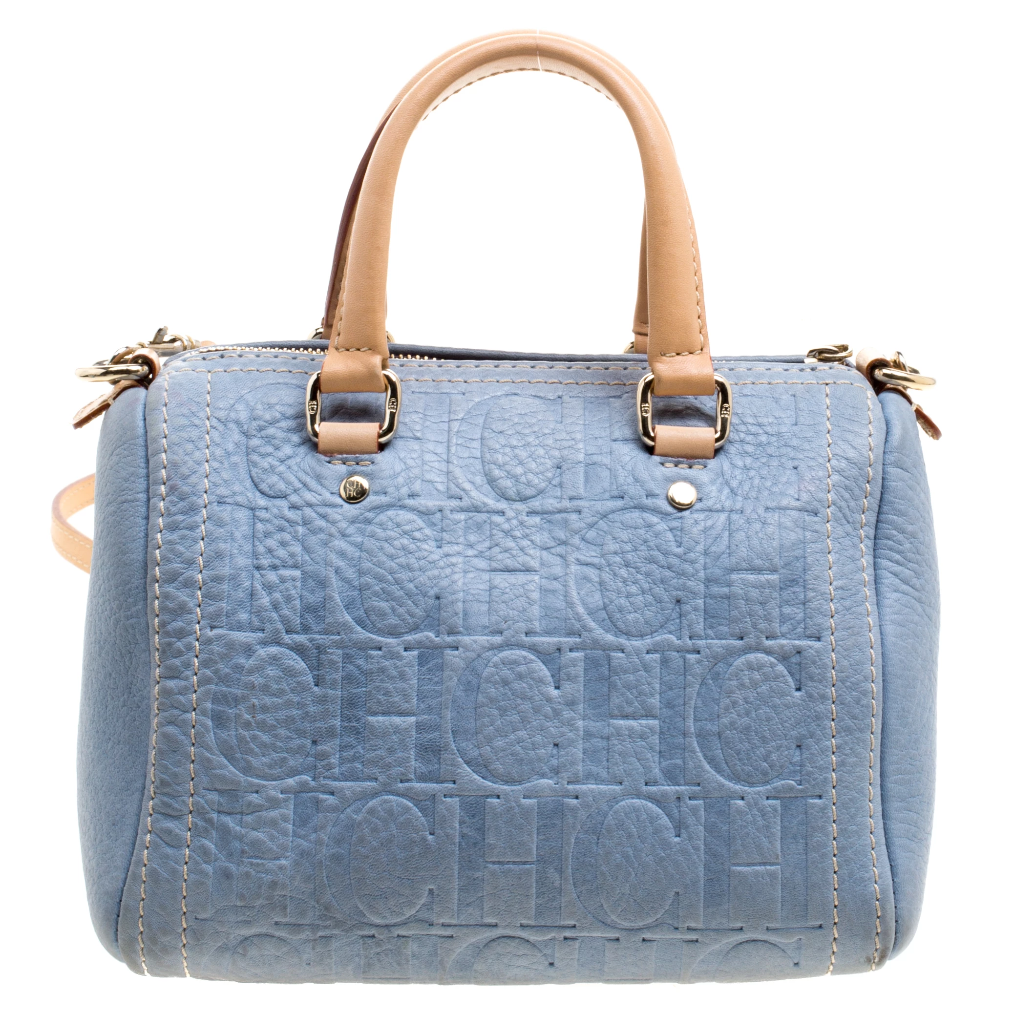 Carolina Herrera Powdered Blue Leather Mini Andy Boston Bag Women