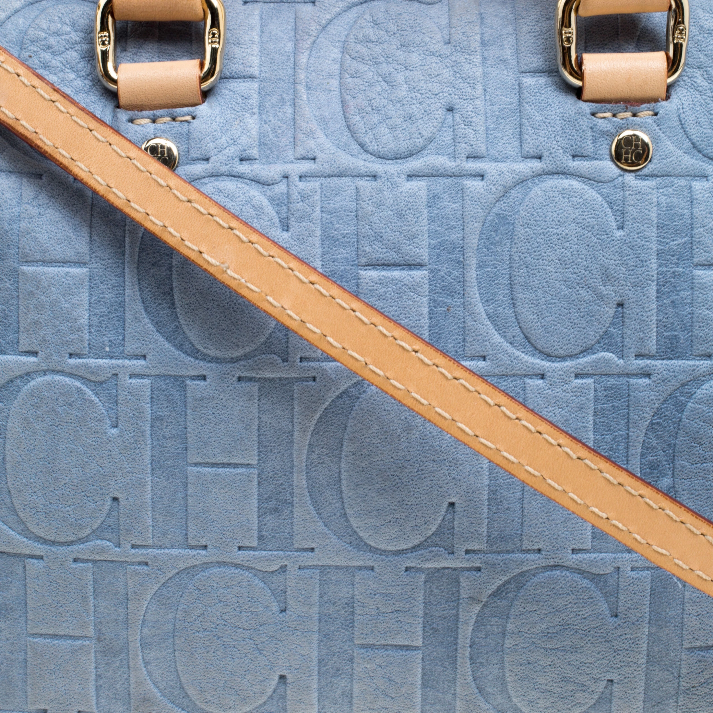 Carolina Herrera Powdered Blue Leather Mini Andy Boston Bag Women