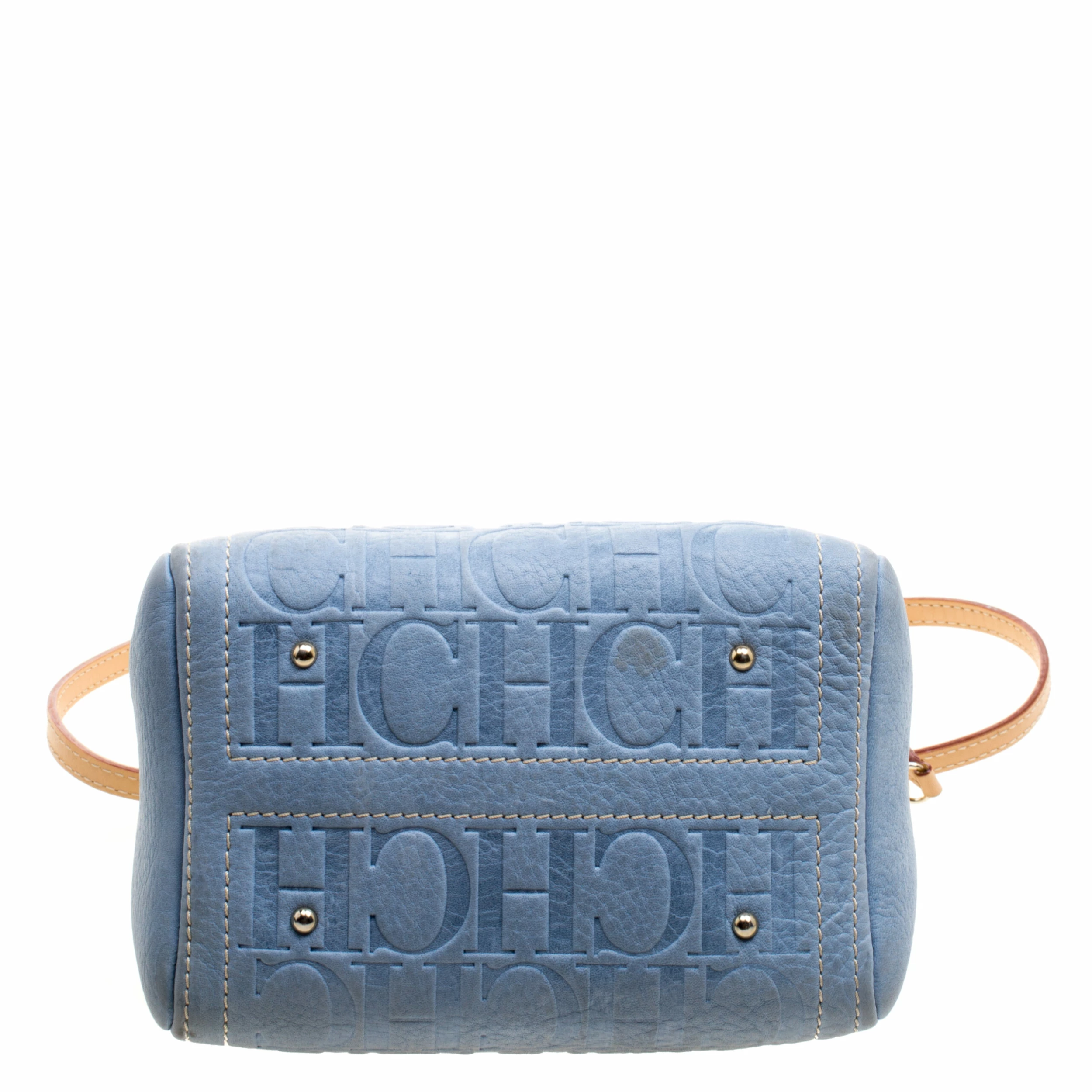 Carolina Herrera Powdered Blue Leather Mini Andy Boston Bag Women