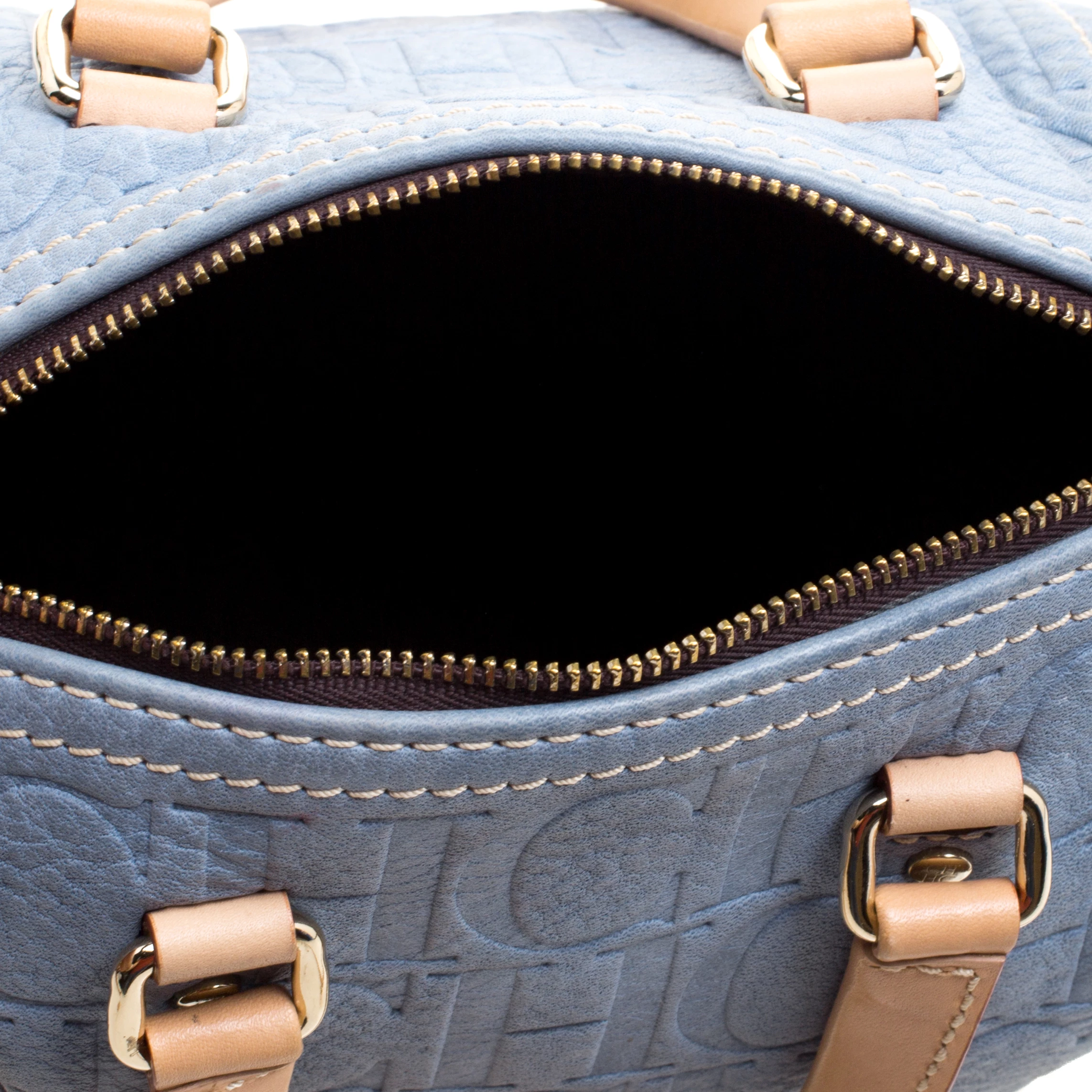 Carolina Herrera Powdered Blue Leather Mini Andy Boston Bag Women