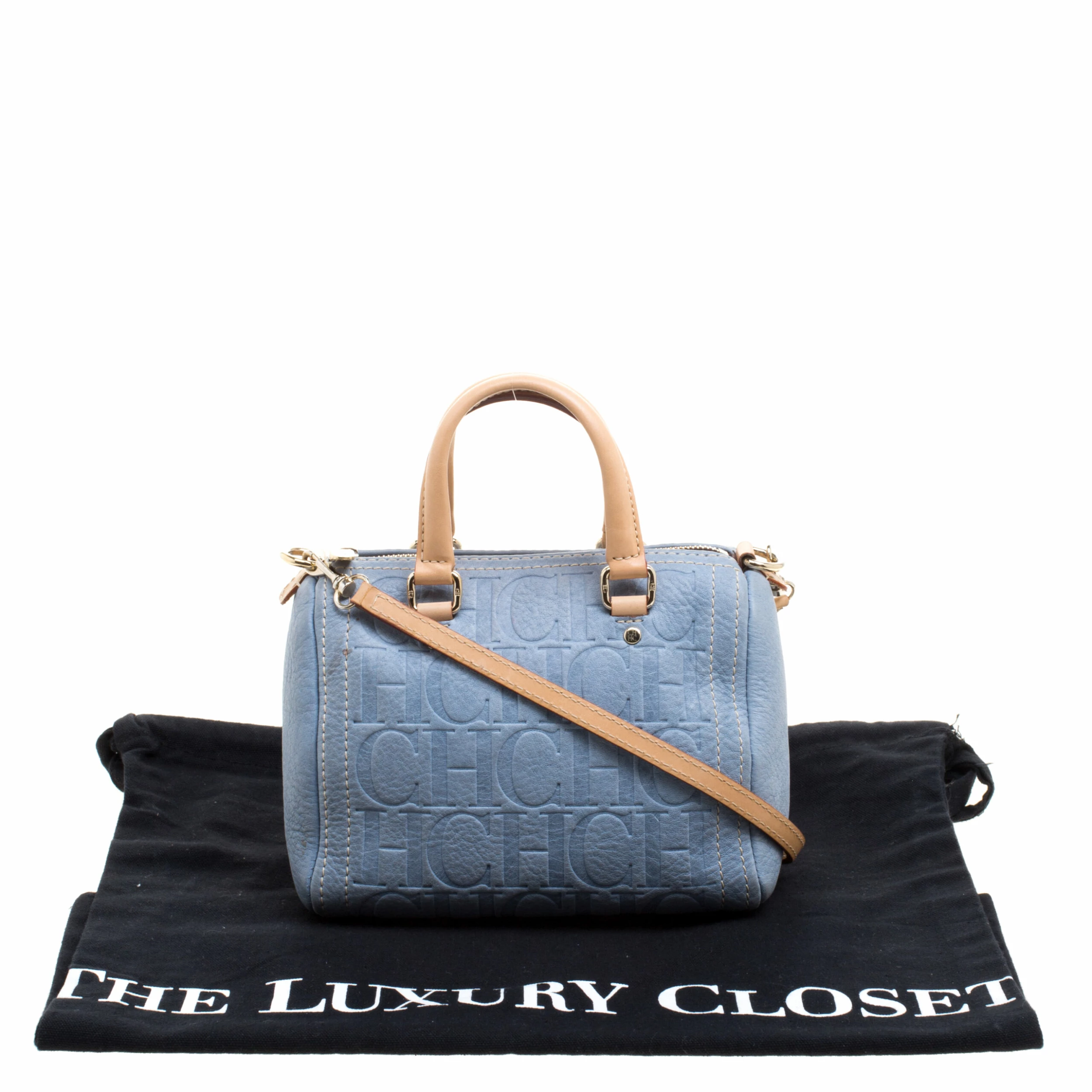 Carolina Herrera Powdered Blue Leather Mini Andy Boston Bag Women
