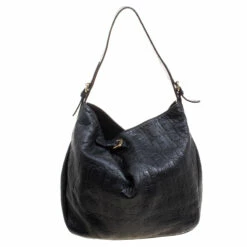 Carolina Herrera Black Monogram Leather Balmoral Hobo Women